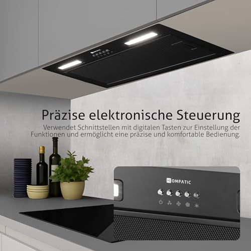 Kompatic Lane 50 KLN50BI Einbau Dunstabzugshaube, A+++, 50 cm, 450 m³/h, Aktivkohlefilter KCF4 inklusive, Abluft/Umluft, Elektronische Steuerung, Timer, LED-Beleuchtung, 3 Stufen + Boost, Schwarz