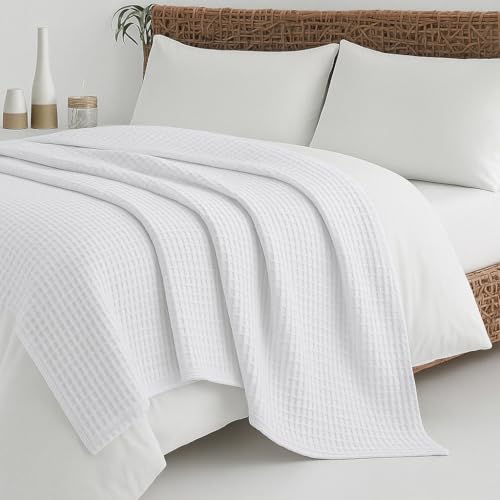 Image of Super Soft & Breathable 100% Microfiber Waffle Blanket - Throw Blanket and Quilt for Bed & Sofa Double(90x100) Size - Snow White