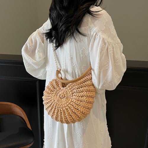 Seashell Bag Handwoven Beach Handbag Shell Purse for Wome Summer Crossbody Satchel with Pearl Strap3