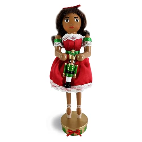 Nutcracker Ballet Gifts African American Clara Wood Nutcracker Doll Figures, Christmas Decor Holiday Home Decorations, Decorative Wooden Statue, 10-inch, Red and Green