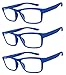 VeryHobby Men Women Retro Square Rubberized Frame Reading Glasses Spring Hinges (3 Pairs - Blue/Blue/Blue, 1.50)