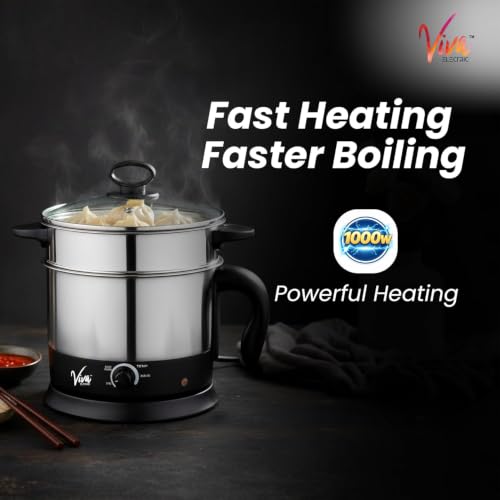 Image of 4-in-1 Multi-Utility Electric Kettle 1.8L | Electric Rice Cooker | Idli Maker | Egg Boiler | Momos & Vegetable Steamer | Multipurpose Kettle | 230V (Silver)