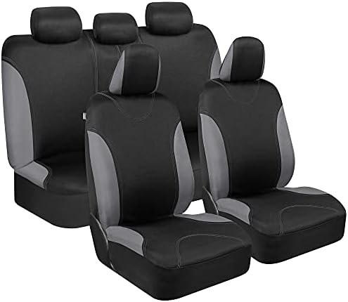 BDK UltraSleek Gray Seat Covers for Cars Full Set, Two-Tone Front Seat Covers with Matching Back Seat Cover, Stylish Car Seat Protectors with Split Bench Design, Automotive Interior Covers