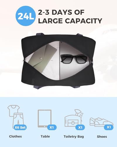 Ryanair Handgepäck 40x30x20, 40x20x25 Handgepäck Tasche für Flugzeug Reisetasche Klein Faltbare Sporttasche Weekender Koffer für Herren und Damen von WANDF(Schwarz 20L)