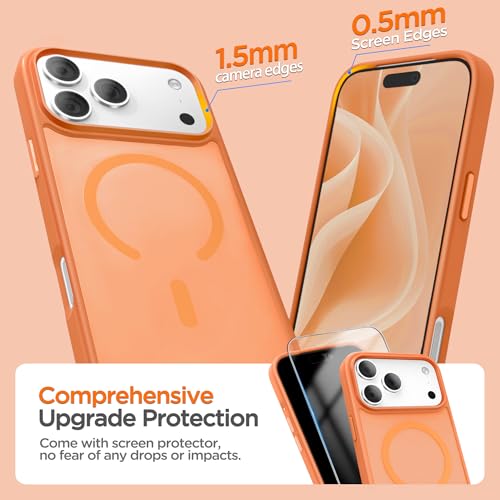 Coque iPhone 17 Pro Max orange MagSafe antichoc avec protection écran mat