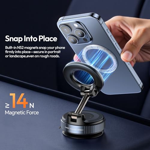 Image of ULANZI SK-25 Car Phone Holder for Magsafe, Vacuum Suction Cup Magnetic Phone Mount, 360 Adjustable MagMount for Car /Ceramic Tile /Gym /Mirror, Load up to 1kg, Magnetic Force ≥14N（Black）