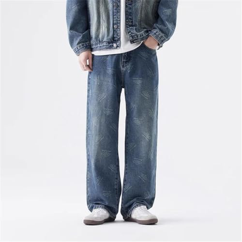 Men's Vintage Classic Printed Jeans High Street Style Distressed Wide Leg Jeans2