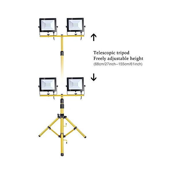 100W LED Baustrahler mit Stativ, 8000 Lumen LED Strahler Baustellenleuchte mit 1,5m Teleskopstativ und 5m Kabel, 5000K… – Bild 5