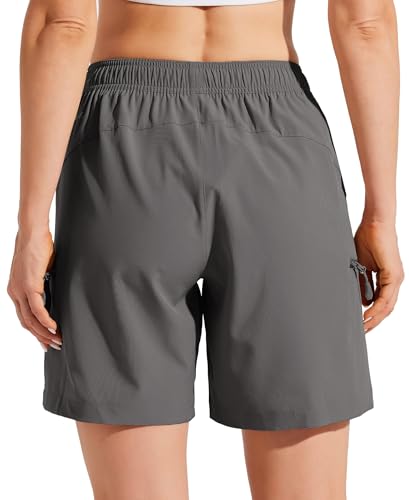WILLIT Damen Wanderhose Sommer Cargohose schnelltrocknend Wandern Kurz leichte Sport Shorts mit Taschen Grau L