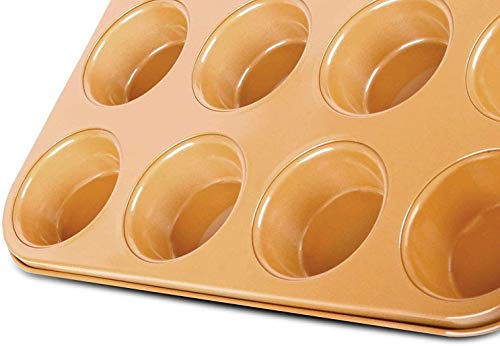 Non Stick Ceramic Coated Copper Muffin Pan 12 Cups Professional Healthy Cupcake Pans Even Baking, Dishwasher And Oven Safe #TOP3