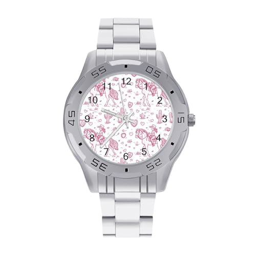 Girls on Horse Back and Cactus Simple Stainless Steel Band Business Watch Dress Wrist Unique Luxury Work Casual Waterproof Watches