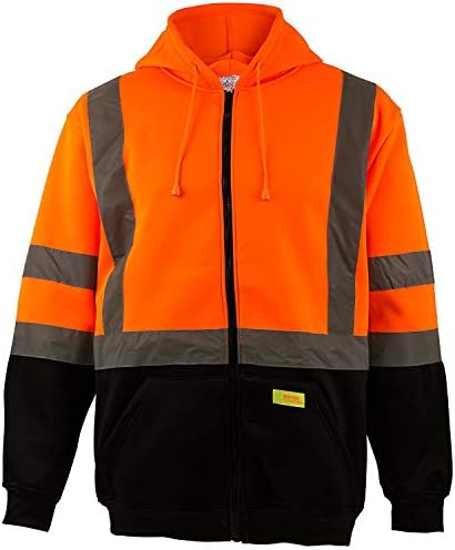 ANSI Class 3 High Visibility Sweatshirt Full Zip Hooded -H9011 Orange / Large / Set of 1