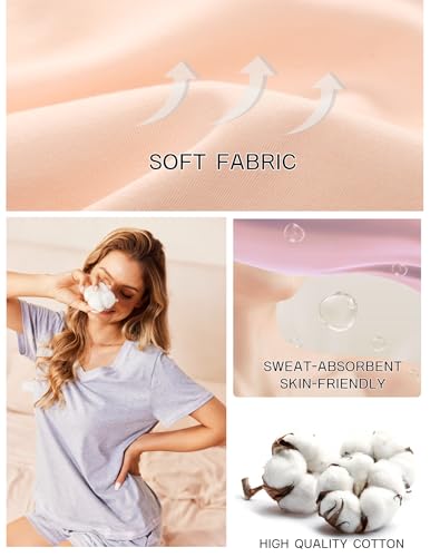 Image of Ekouaer Womens Pajamas Sets Soft 95% Cotton Pjs Short Sleeve Lounge Sets | Comfy Sleepwear Sets with pockets, ideal for Home, Mom, Party, Gifts, Daily Wear