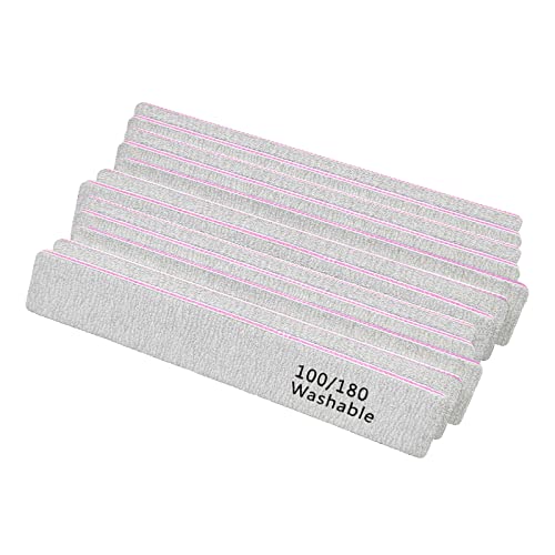 Nail File 12 Pcs Professional Reusable 100/180 Grit Double Sides Washable Nail File Manicure Tools For Poly Nail Extension Gel And Acrylic Nails Tools Suit For Home Salon #TOP3