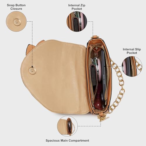 Image of Caprese Bloom Sling Small Apricot Bag for Women|Adjustable and Detachable Strap for Comfortable Wear|Versatile Handbag for Everyday Use, Travel, and Special Occasions