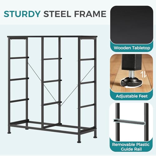 Image of OLIXIS 8 Drawer Dresser TV Stand, Entertainment Center, Media Console Table with Metal Frame and Wood Top,Chest of Drawers for Bedroom, Living Room, Black Wood Grain