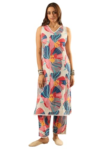 Image of INDO ERA Women's Cotton Ethnic Co-Ord Set | Kurta Pant Set | Stylish Cotton Suit Set for Women,5482