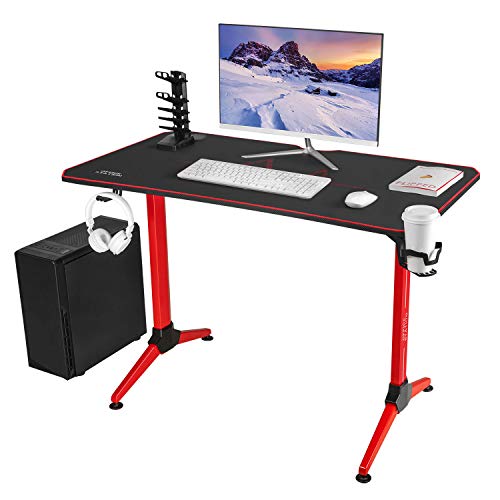 KaiMeng - Escritorio para ordenador (44 pulgadas, moderno, en forma de Y, con soporte para tazas, gancho para auriculares, alfombrilla de ratón