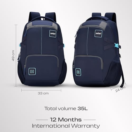 Image of Safari Warrior 30L Laptop Backpack Bag for Men & Women, School Bag for Boys & Girls, Ideal for Office /School /College, 2 Compartment Backpack with Rain Cover, Bottle Holder & Organizer, Blue