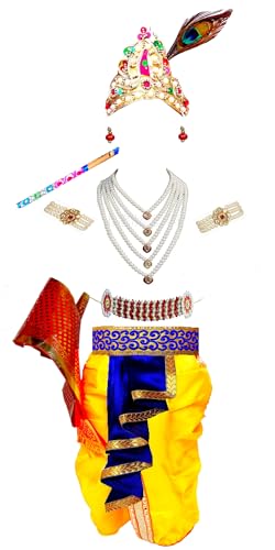Vestido Janmashtmi para bebé cómodo con dhoti pañalero y corona para celebración tradicional