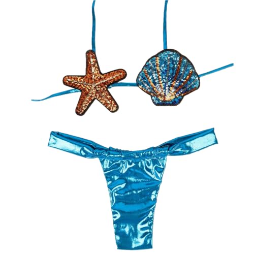 Maillot de bain deux pièces sirène avec soutien-gorge coquillage et haut brillant galbant