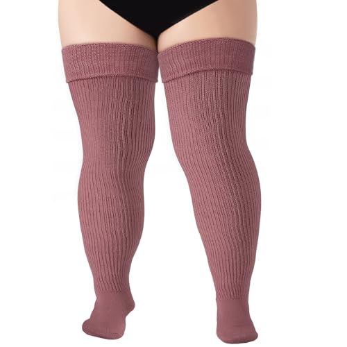 Tavaleu Plus Size Thigh High Socks for Thick Thighs - Womens Extra Long & Thick Over the Knee Knit High Socks Leg Warmers