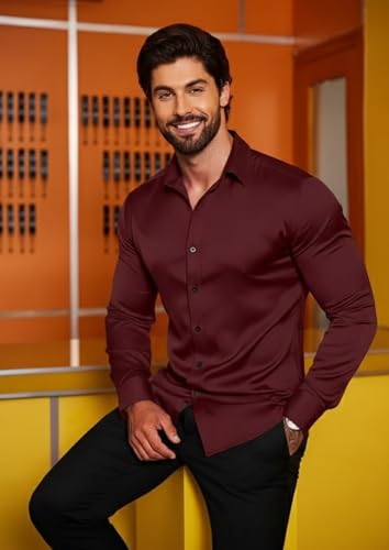 Image of Combo of Men's Premium Satin Cotton Shirt with Full Sleeves & Spread Collar | Smooth Finish | Slim Fit | Stylish Button Down Shirt for Evening, Casual Pack of 2