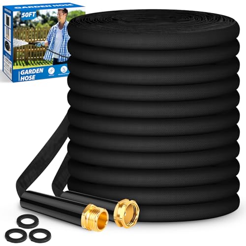 Garden Hose 50 FT, Non-Expanding, Lightweight Water Hose with 3/4', Easy Storage, Portable and Flexible Kink-Free PVC Inner Core, 500 PSI Burst Strength Outdoor Hose for Garden, Yard and Lawn