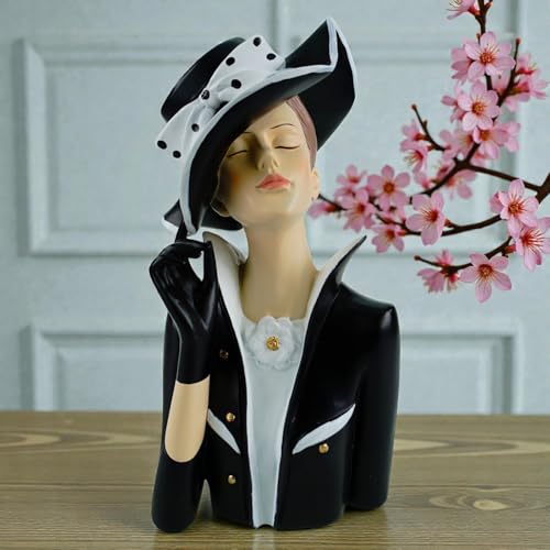 formano Deko Büste Dame modern Dekofigur Frauenbüste Polyresin Handbemalt 28 cm Stilvolle Wohnaccessoires in Weiß-Schwarz Elegante Tisch- & Regaldekoration