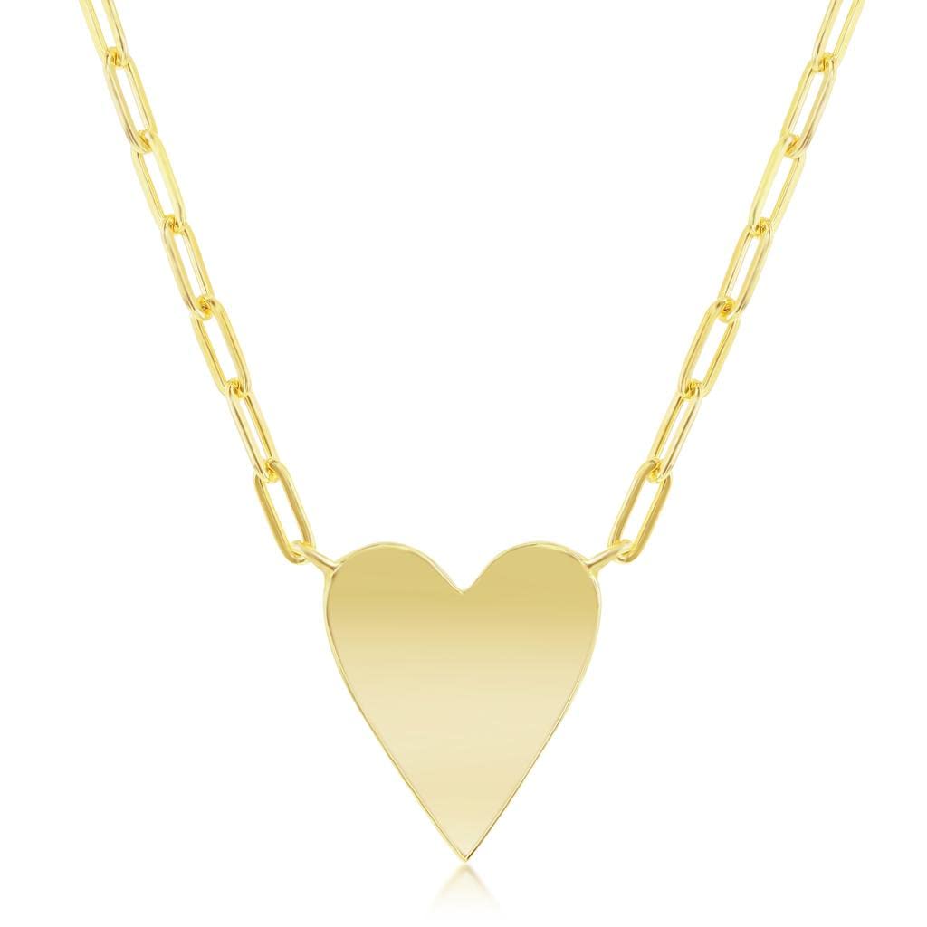Paperclip Link Design Chain with Polished Heart 16+2” Necklace | Gold Plated Sterling Silver Jewelry for Women or Teens