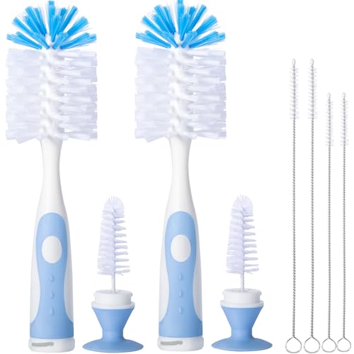 Blue Baby Bottle Brush 2-Pack, Suction Base & Hidden Cleaner