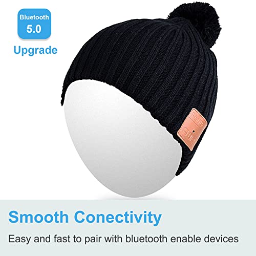 image for Rotibox Washable Winter Mens Womens Hat Bluetooth Beanie Pom Pom with 