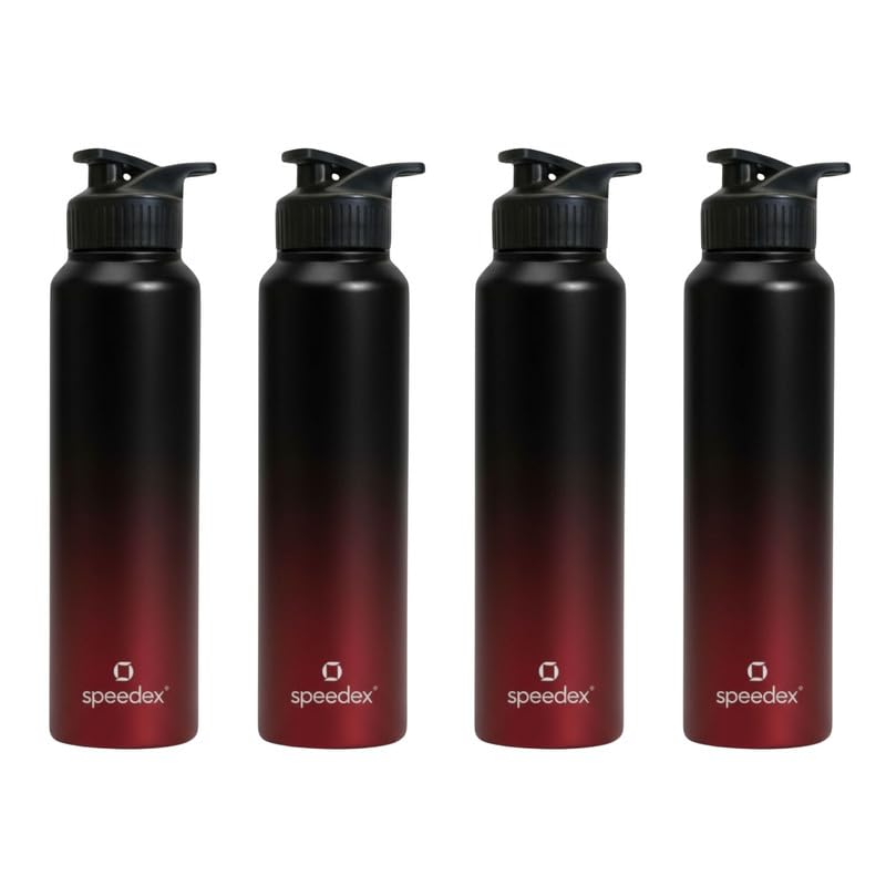 Image of Speedex Stainless Steel Metal Water Bottle 1 Ltr 1000 ml, BIS Approved, Leak Proof Sipper Cap Bottle for Office, School, Gym, Travel, Daily Use for Men, Women, Kids, Adults, Black Wine, Set of 4