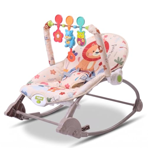 Image of Baybee 2 in 1 Baby Rocker & Bouncer, 3-Position Recline, Soothing Music, Removable Hanging Toys, Soft Cushioned Seat & Safety Harness, Rocking Chair for Newborn 0-3 Years (Beige)