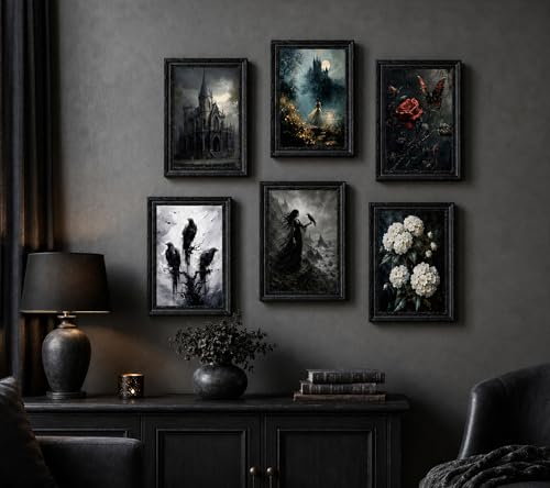 Black Framed White Hydrangea Canvas Wall Art,Gothic Halloween print 9x11in by YKGMWI - Used condition - Image 4
