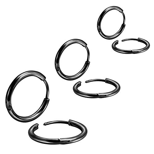 20G Black Small Huggie Hoop Earrings Mens Surgical Steel 6mm 8mm 10mm