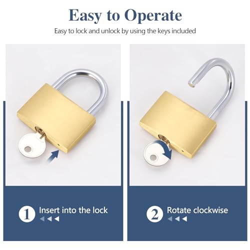 Image of BRAXE 2 Pcs Keyed Padlock with 3 Same Keys Waterproof Small Solid Brass Lock 1-9 /16 inch 40mm for Gym Locker Case Backpack Luggage Hasp Storage Sheds Fence Toolbox