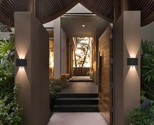 Image of Outdoor Up Down LED Wall Light | IP65 Waterproof Aluminium Body with Warm White Glow | Durable Exterior Wall Lamp for Garden Balcony Gate Garage Entrance | 2-Ray up 2 Ray Down- Pack of 1