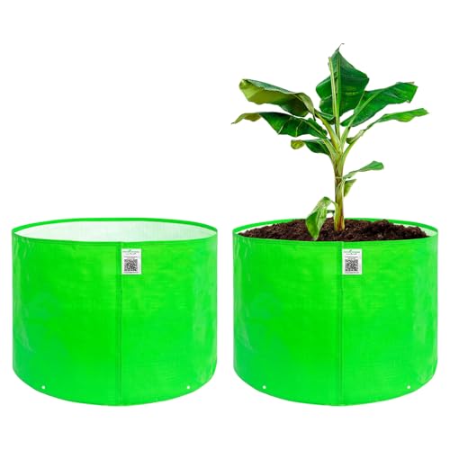 Image of Anandi Green's Premium HDPE Uv Protected 260 GSM Round Green Colour Plant Grow Bag Suitable for Terrace and Vegetable Gardening Size 24x18 Inch Pack of 2