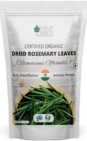 Bliss of Earth Dried Rosemary Leaves Certified Organic Rosmarinus Officinalis Great for Tea, Cooking, Hair & Memory 50GM
