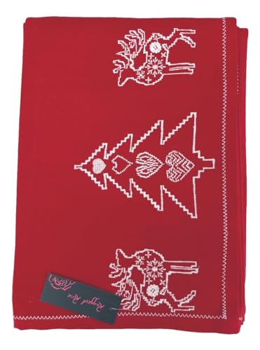 Ragged Rose Christmas Table Cloth, Festive Linen Tablecloth with Nordic Style Prints for Living Room & Kitchen