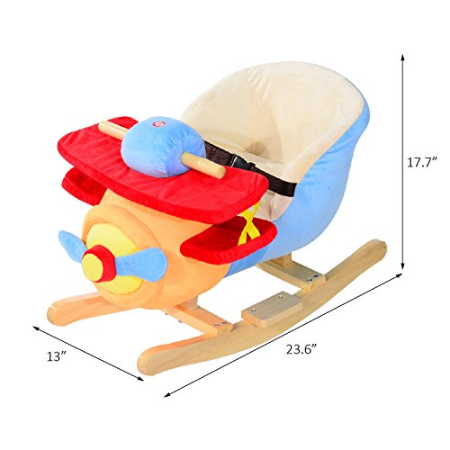 Qaba Kids Rocking Horse, Wooden Plush Ride-On Plane Chair Toy With Lullby Song And Seat Belt For 18 Month + #TOP2
