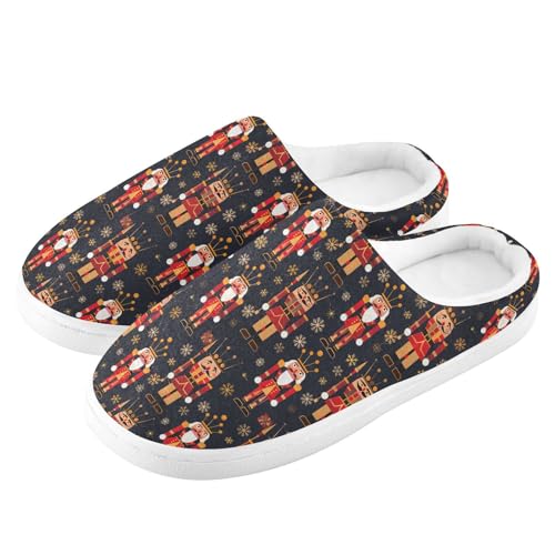 Fuzzy Memory Foam Slippers for Women/Men Christmas Golden Nutcracker Pattern Fluffy Winter House Shoes Indoor and Outdoor4