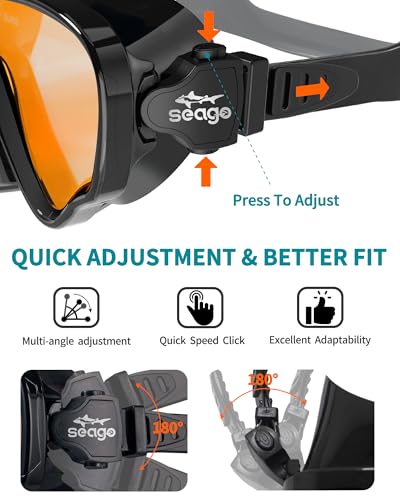 Seago Swim Mask Swimming Goggles Adult Men Women With Nose Cover, Adult Swim Goggles Anti Fog 180° Clear View Tempered Glasses, Pool Underwater Men Women Goggles Mirrored Orange UV Protection No Leak