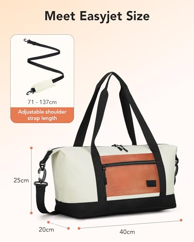 Weekender Bags for Women, Stylish Travel Duffel Bag with Removable Waterproof Pouch & Adjustable Strap, Cabin Bags 40x20x25, 20L Underseat Holdall Travel Bag-Cinnamon Tricolo3