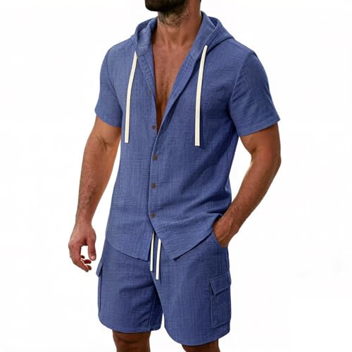 Ensemble homme 2 pièces en lin mélangé avec sweat à capuche et short ample de style décontracté