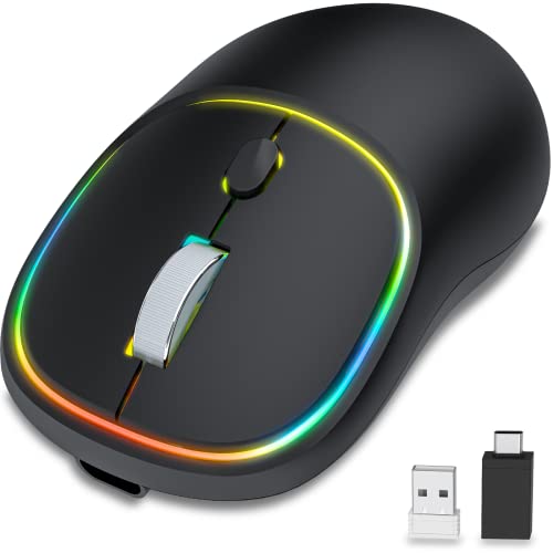 Kabellose Maus LED Wiederaufladbare Leise Funkmaus 2.4 GHz Ergonomische Wireless Mäuse mit USB/Ty-C Nano Empfänger, 3 DPI, 250 Std. für Windows/Linux/Laptop/PC/macOS/iPadOS, Schwarz Cover