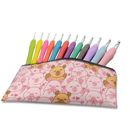 Image of Pink Capybara School Pencil Case Aesthetic Pencil Pouch for Preschool Wear Resistant Pen Organizer for Toddlers Lightweight Pen Holder for Girls