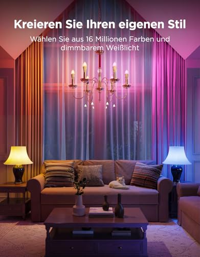 Govee Smarte Glühbirne E14, RGBWW LED Lampe, Kompatibel mit SmartThings, Matter, Alexa und Google Assistant, Smart Bulb E14 Glühbirne 450LM, dimmbare mit 16 Millionen DIY-Farben, 54 Szenen, 4 Stück 2