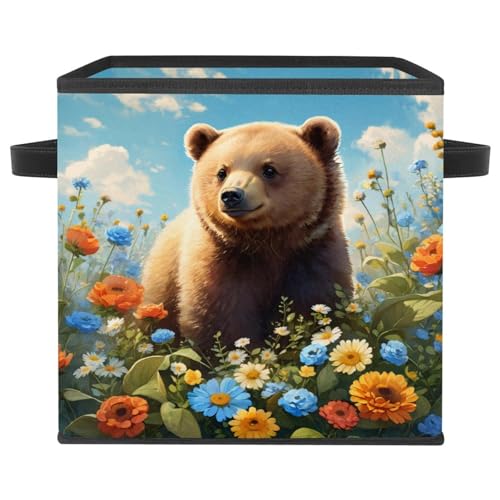 Boîte de rangement pliable grand cube de rangement ours fleur